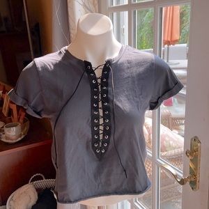 S FRANKIE PHOENIX LACE UP CROP TOP NAVY WITH BLACK